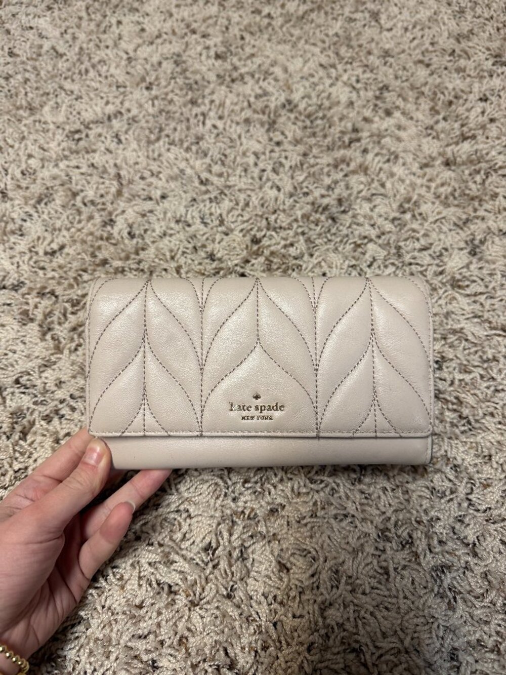Kate Spade Quilted Cream Leather Wallet Chevron Pattern